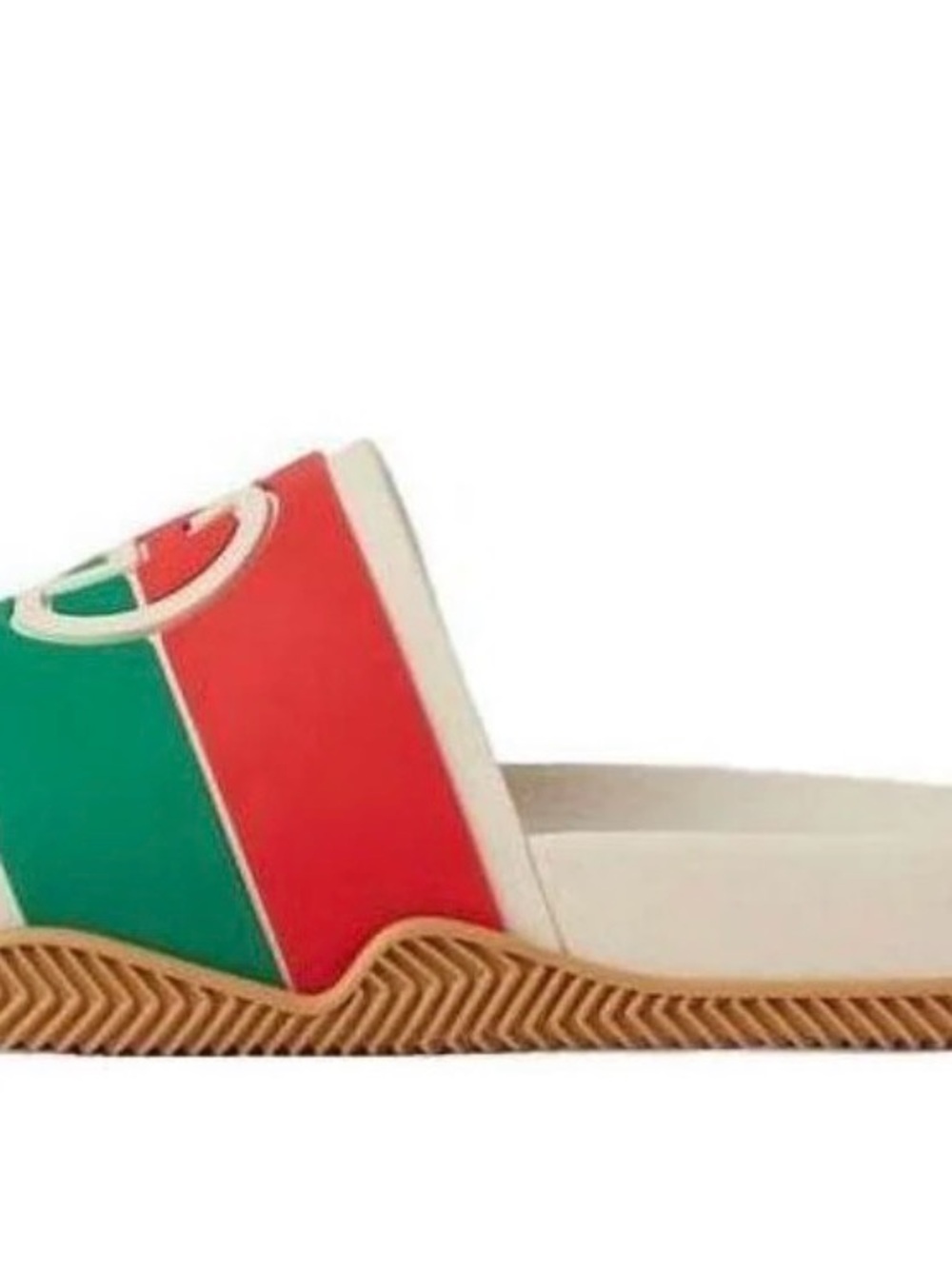 Gucci White Slide Sandals with Green & Red Stripe and GG Emblem - Picture 2 of 2